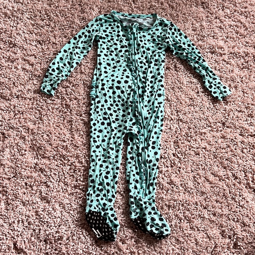 Posh Peanut Spotted Footie Ruffled Zippered One Piece